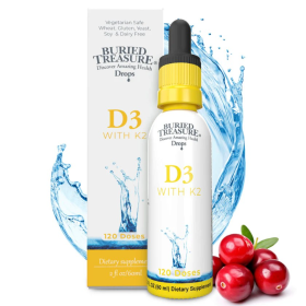 D3+K2 Drops - Vitamin D-3 5000 IU & Natural Vitamin K2 MK-7 with MCT Oil, Cranberry Extract - 120 Servings